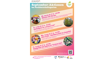 Plakat & Info - September-Aktionen im Nachbarschaftsgarten „Grünen Eck“