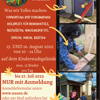 Noch freie Plätze für die Bau- und Erlebnistage in der Kinderstadt Nauen! Jetzt anmelden! 