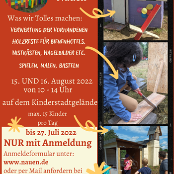 Noch freie Plätze für die Bau- und Erlebnistage in der Kinderstadt Nauen! Jetzt anmelden!