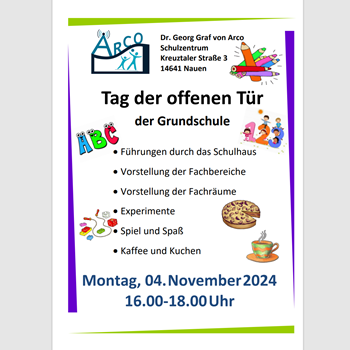 Spannend nicht nur für künftige ABC-Schützen: Tag der offenen Tür im Graf Arco Schulzentrum Nauen am 4. November