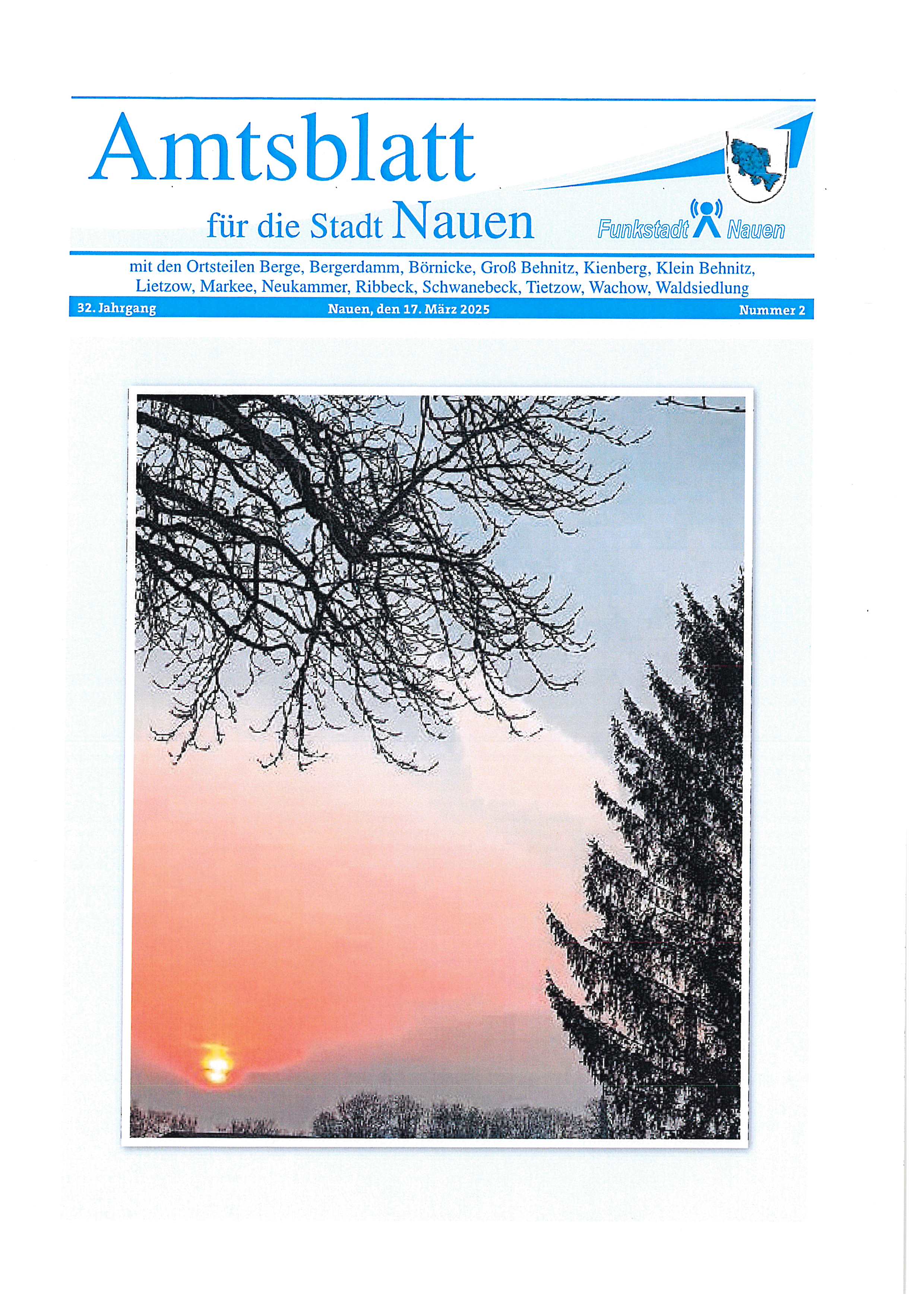 Das Amtsblatt für die Stadt Nauen, Nr. 2 ist am 17. März 2025 erschienen