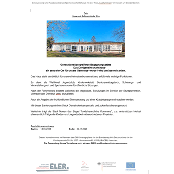 Erneuerung und Ausbau des Dorfgemeinschaftshaus mit der Kita „Luchzwerge“ in Nauen OT Bergerdamm