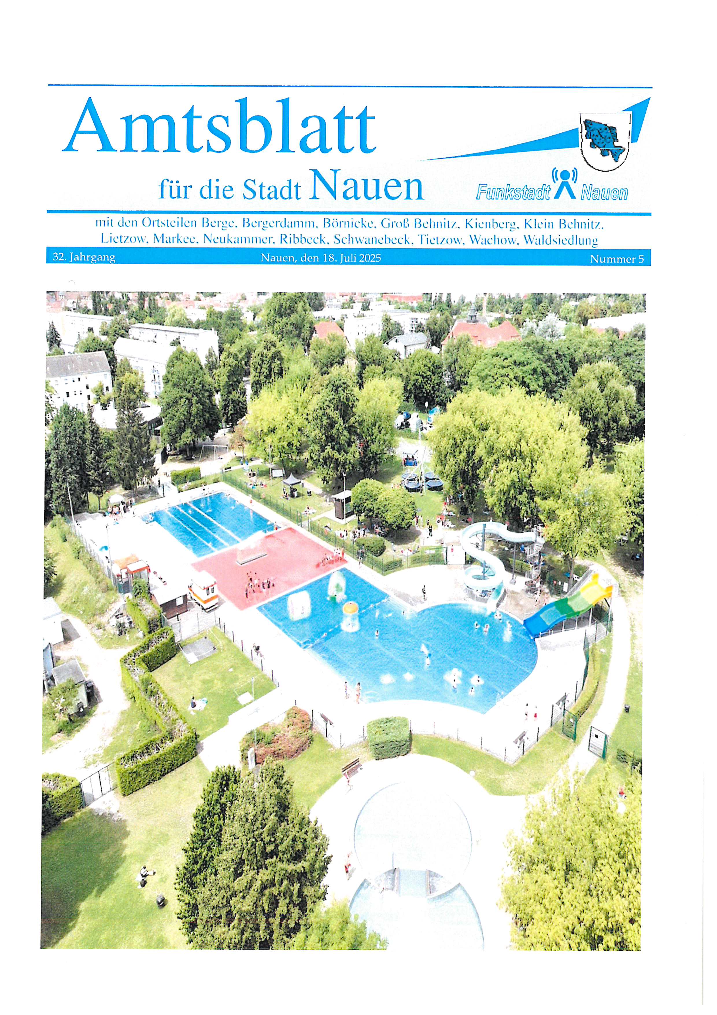 Das Amtsblatt für die Stadt Nauen, Nr. 5 ist am 18. Juli 2025 erschienen