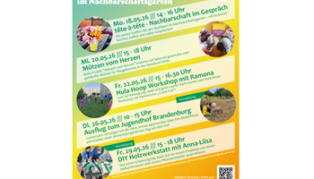 Plakat Mai-Aktionen im Nachbarschaftsgarten „Grünen Eck“ (Quelle: Mikado)